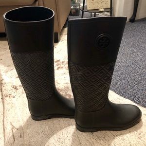 Tory Burch Black Quilted Rain Boots